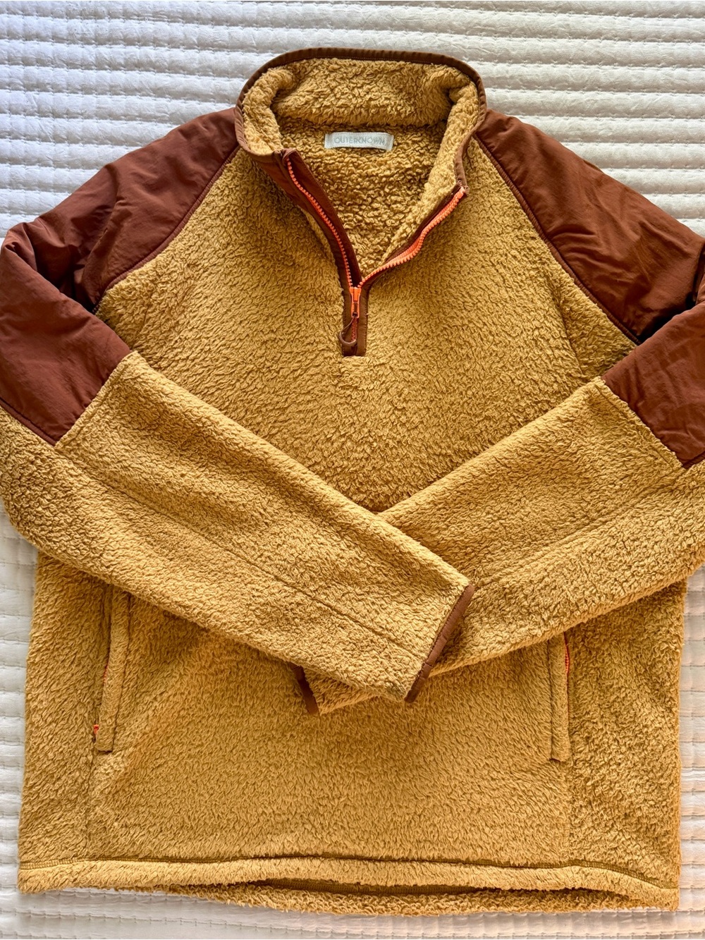 Outerknown Sherpa Fleece 1/4 Zip Pullover Jacket Tan Brown Colorblock XL